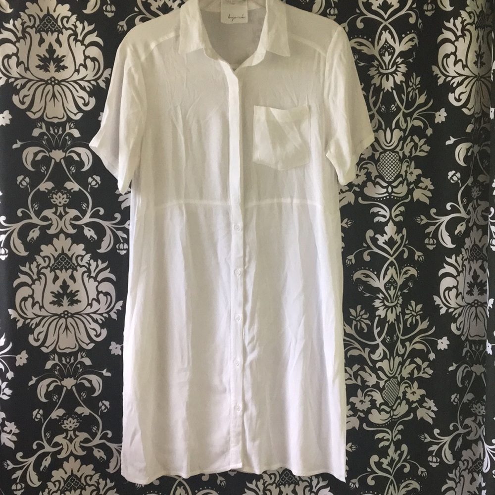 🌻B York White Button Front Beach Dress w pockets.